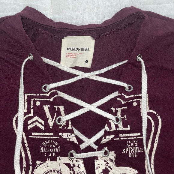 American Rebel Maroon Lace-Up Graphic Tee - Picture 2 of 3